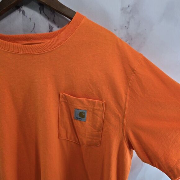 Carhartt T Shirt Mens Large Orange Pocket Loose Fit Tee Short Sleeve Neon Hunter - Picture 10 of 11